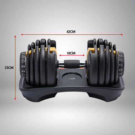 Powertrain 48KG Adjustable Dumbbell Set With Stand - Gold Sports & Fitness Kings Warehouse 