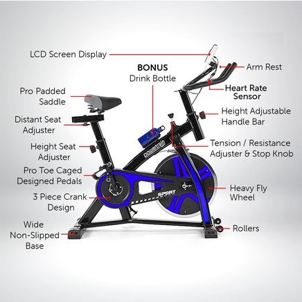 Powertrain Home Gym Flywheel Exercise Spin Bike - Blue Kings Warehouse 