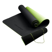 Powertrain TPE Yoga Exercise Mat Home Gym Pilates Fitness 8mm Thick in Black/Green Sports & Fitness Kings Warehouse 