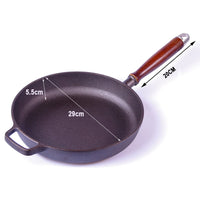 Pre-Seasoned 29cm Cast Iron Fry Pan Cookware Heat-Resistant Wooden Handle Kings Warehouse 