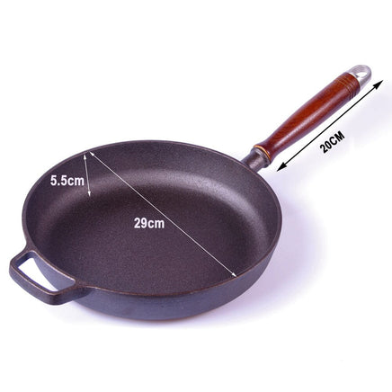 Pre-Seasoned 29cm Cast Iron Fry Pan Cookware Heat-Resistant Wooden Handle Kings Warehouse 