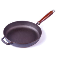 Pre-Seasoned 29cm Cast Iron Fry Pan Cookware Heat-Resistant Wooden Handle Kings Warehouse 