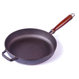 Pre-Seasoned 29cm Cast Iron Fry Pan Cookware Heat-Resistant Wooden Handle Kings Warehouse 