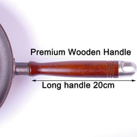 Pre-Seasoned 29cm Cast Iron Fry Pan Cookware Heat-Resistant Wooden Handle Kings Warehouse 