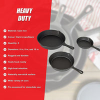 Pre Seasoned Cast Iron Skillet Fry Pan Set 3 Pcs Frying Pan Set Home & Garden Kings Warehouse 
