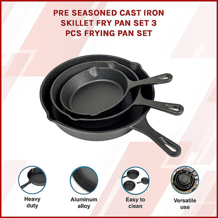 Pre Seasoned Cast Iron Skillet Fry Pan Set 3 Pcs Frying Pan Set Home & Garden Kings Warehouse 