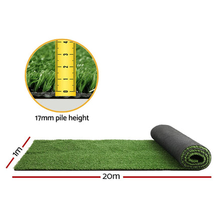 Prime Turf Artificial Grass 1mx20m 17mm Synthetic Fake Lawn Turf Plant Plastic Olive Home & Garden Kings Warehouse 