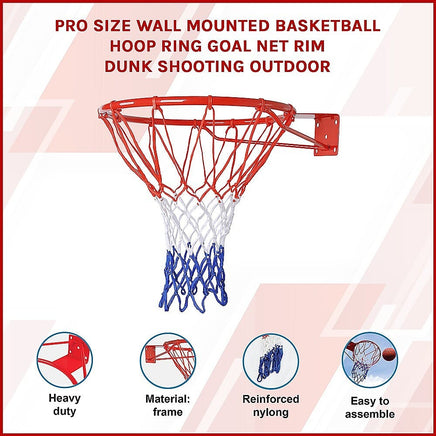 Pro Size Wall Mounted Basketball Hoop Ring Goal Net Rim Dunk Shooting Outdoor Sports & Fitness Kings Warehouse 