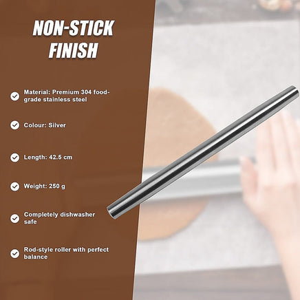 Professional Rolling Pin for Baking Premium 304 Stainless Steel Kitchen Rod Home & Garden Kings Warehouse 