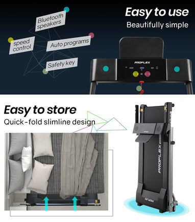 PROFLEX Treadmill Bluetooth Running Machine Foldable Compact Small Home Electric Sports & Fitness Kings Warehouse 