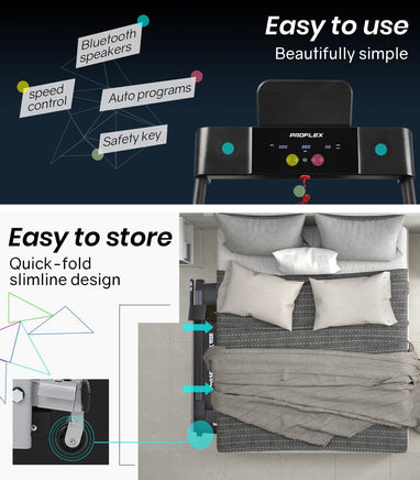 PROFLEX Treadmill Bluetooth Running Machine Foldable Compact Small Home Electric Sports & Fitness Kings Warehouse 