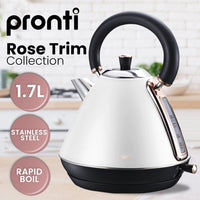 Pronti 1.7l Rose Trim Collection Kettle - White Kings Warehouse 