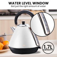 Pronti 1.7l Rose Trim Collection Kettle - White Kings Warehouse 