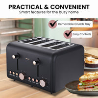 Pronti 4 Slice Toaster Rose Trim Collection - Black Kings Warehouse 