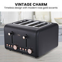 Pronti 4 Slice Toaster Rose Trim Collection - Black Kings Warehouse 