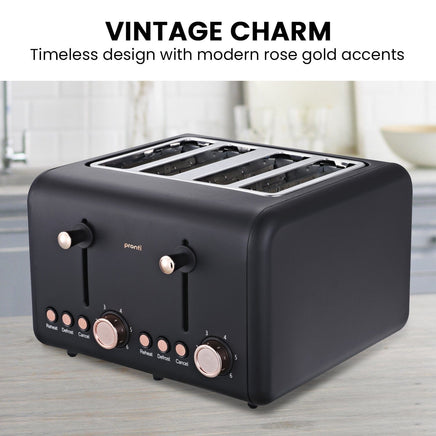 Pronti 4 Slice Toaster Rose Trim Collection - Black Kings Warehouse 