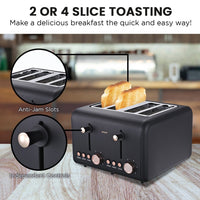 Pronti 4 Slice Toaster Rose Trim Collection - Black Kings Warehouse 