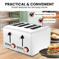 Pronti 4 Slice Toaster Rose Trim Collection - White Kings Warehouse 