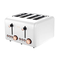 Pronti 4 Slice Toaster Rose Trim Collection - White Kings Warehouse 
