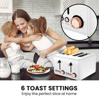 Pronti 4 Slice Toaster Rose Trim Collection - White Kings Warehouse 