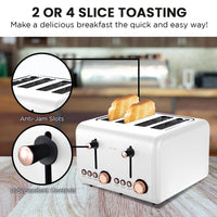 Pronti 4 Slice Toaster Rose Trim Collection - White Kings Warehouse 