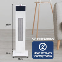 Pronti Electric Tower Heater PTC Ceramic 2000W White Kings Warehouse 