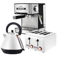 Pronti Toaster, Kettle & Coffee Machine Breakfast Set - White Kings Warehouse 