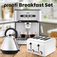 Pronti Toaster, Kettle & Coffee Machine Breakfast Set - White Kings Warehouse 