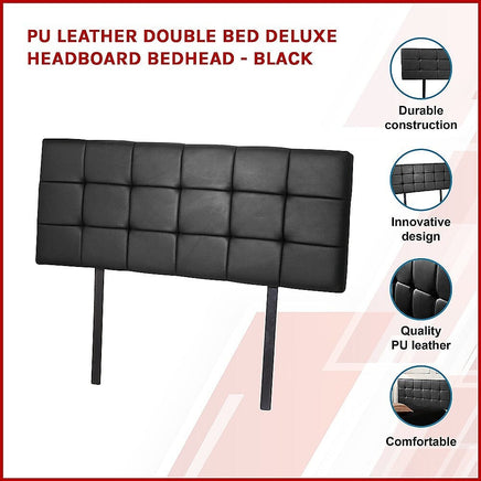 PU Leather Double Bed Deluxe Headboard Bedhead - Black Furniture Kings Warehouse 