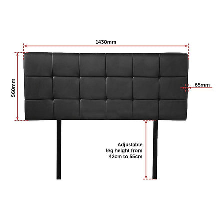 PU Leather Double Bed Deluxe Headboard Bedhead - Black Furniture Kings Warehouse 
