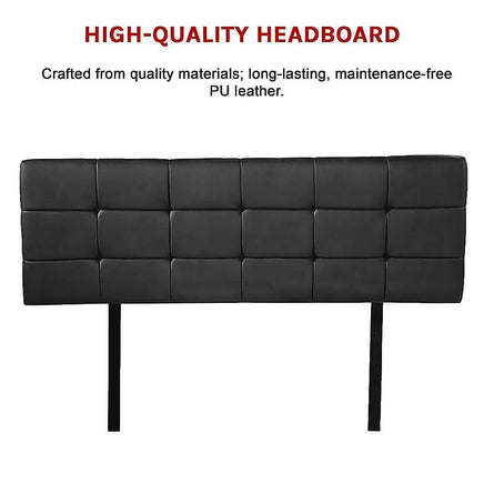 PU Leather Double Bed Deluxe Headboard Bedhead - Black Furniture Kings Warehouse 