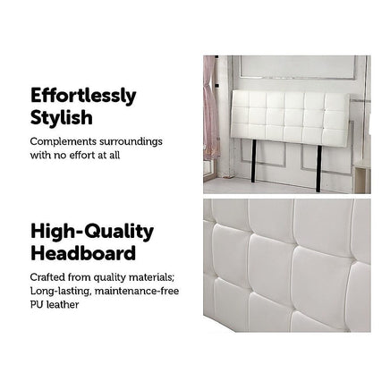 PU Leather Double Bed Deluxe Headboard Bedhead - White Furniture Kings Warehouse 