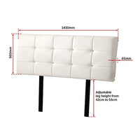 PU Leather Double Bed Deluxe Headboard Bedhead - White Furniture Kings Warehouse 