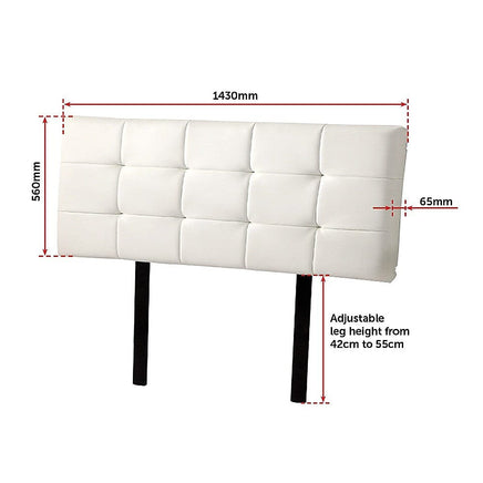 PU Leather Double Bed Deluxe Headboard Bedhead - White Furniture Kings Warehouse 