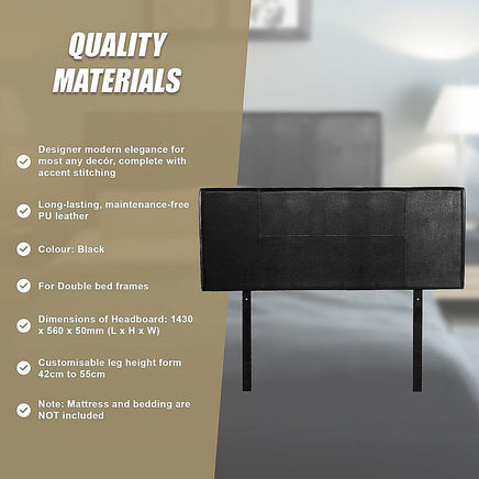 PU Leather Double Bed Headboard Bedhead - Black Furniture Kings Warehouse 