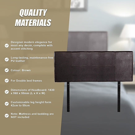 PU Leather Double Bed Headboard Bedhead - Brown Furniture Kings Warehouse 