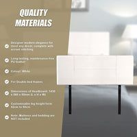 PU Leather Double Bed Headboard Bedhead - White Furniture Kings Warehouse 