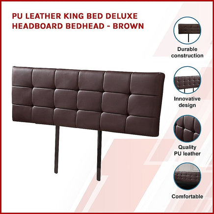PU Leather King Bed Deluxe Headboard Bedhead - Brown Furniture Kings Warehouse 