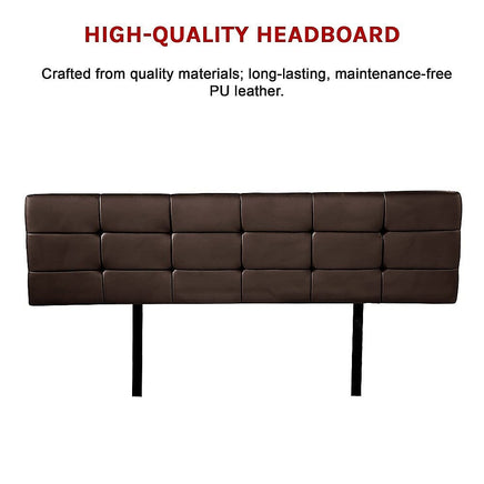PU Leather King Bed Deluxe Headboard Bedhead - Brown Furniture Kings Warehouse 
