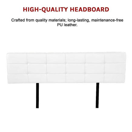 PU Leather King Bed Deluxe Headboard Bedhead - White Furniture Kings Warehouse 