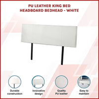 PU Leather King Bed Headboard Bedhead - White Furniture Kings Warehouse 