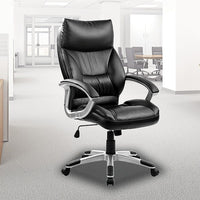 PU Leather Office Chair Executive Padded Black Furniture Kings Warehouse 