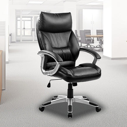 PU Leather Office Chair Executive Padded Black Furniture Kings Warehouse 