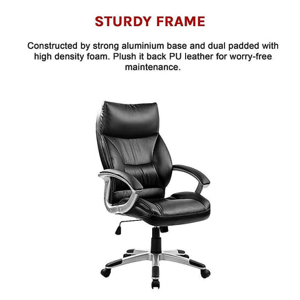 PU Leather Office Chair Executive Padded Black Furniture Kings Warehouse 