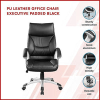 PU Leather Office Chair Executive Padded Black Furniture Kings Warehouse 
