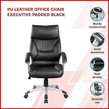 PU Leather Office Chair Executive Padded Black Furniture Kings Warehouse 