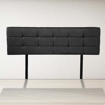 PU Leather Queen Bed Deluxe Headboard Bedhead - Black Furniture Kings Warehouse 