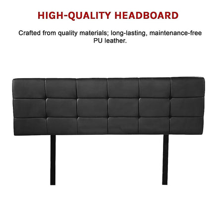 PU Leather Queen Bed Deluxe Headboard Bedhead - Black Furniture Kings Warehouse 