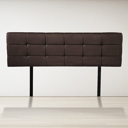 PU Leather Queen Bed Deluxe Headboard Bedhead - Brown Furniture Kings Warehouse 