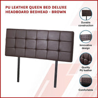 PU Leather Queen Bed Deluxe Headboard Bedhead - Brown Furniture Kings Warehouse 